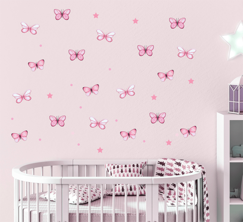 Pink Butterfly Pack Polka Art Prints