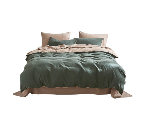 Cosy Club Quilt Cover Set Cotton Duvet - Green Beige Cosy Club