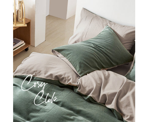Cosy Club Quilt Cover Set Cotton Duvet - Green Beige Cosy Club