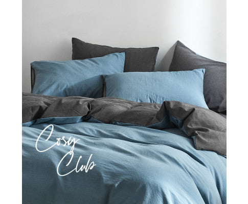 Cosy Club Quilt Cover Set Cotton Duvet - Blue Dark Blue Cosy Club