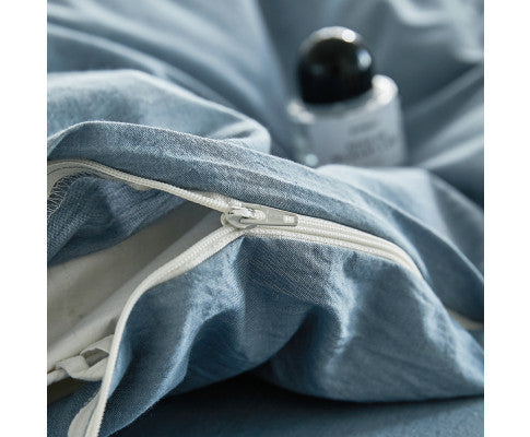 Cosy Club Duvet Cover Quilt Set King Flat Cover Pillow Case Grey Essential Blue Cosy Club