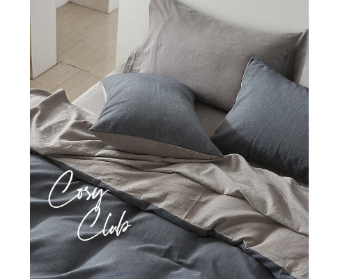 Cosy Club Quilt Cover Set Cotton Duvet - Dark Grey Cosy Club