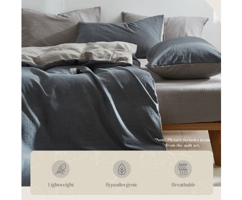 Cosy Club Quilt Cover Set Cotton Duvet - Dark Grey Cosy Club