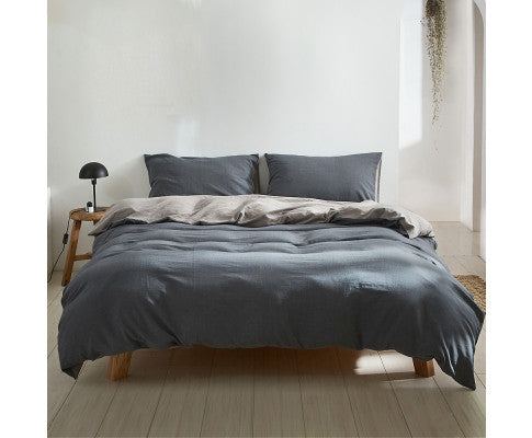 Cosy Club Quilt Cover Set Cotton Duvet - Dark Grey Cosy Club