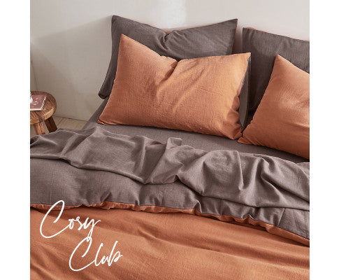 Cosy Club Quilt Cover Set Cotton Duvet - Orange Brown Cosy Club