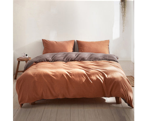 Cosy Club Quilt Cover Set Cotton Duvet - Orange Brown Cosy Club