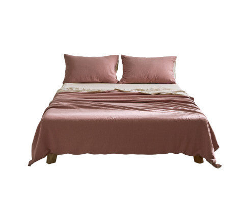 Cosy Club Sheet Set Cotton Sheets - Red Beige Cosy Club