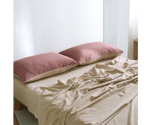 Cosy Club Sheet Set Cotton Sheets - Red Beige Cosy Club