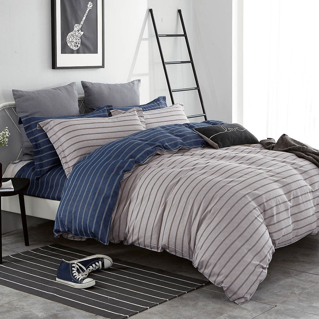 Luxton Reversible Mattia Striped Cotton Quilt Cover Set Luxton