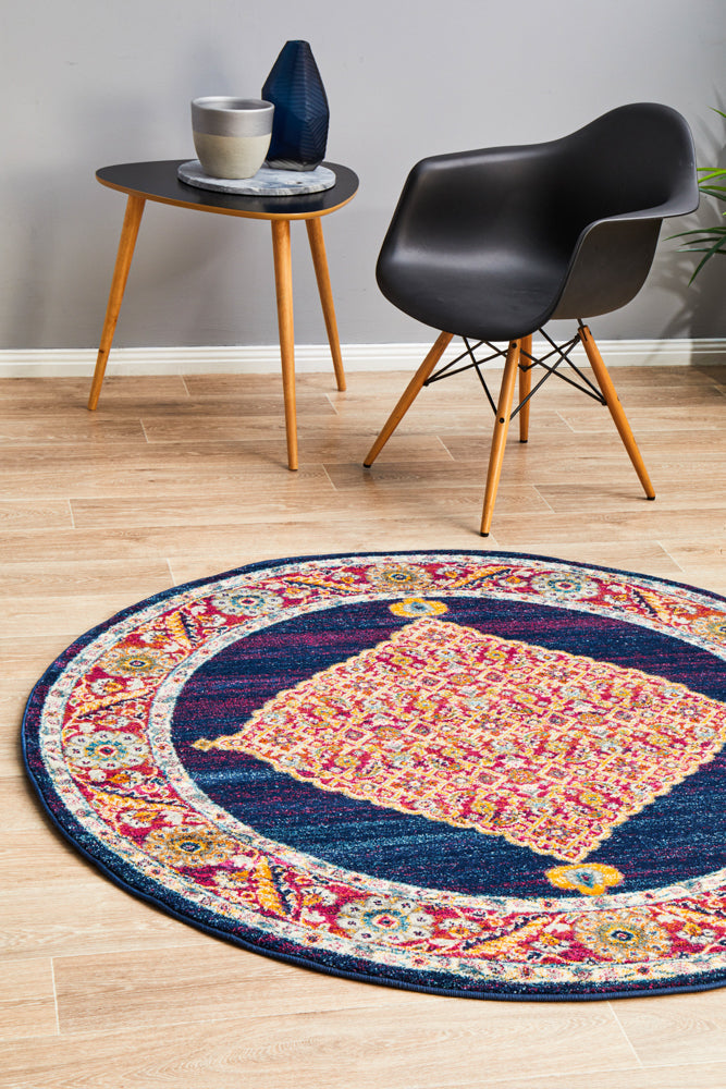 Century 966 Royal Blue Round Rug Rug Culture