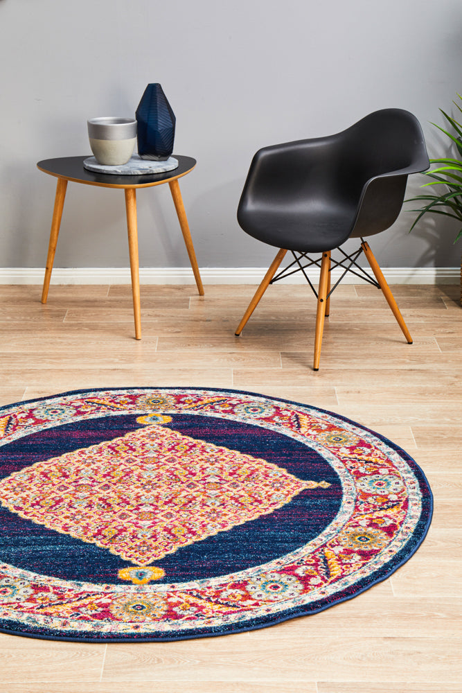 Century 966 Royal Blue Round Rug Rug Culture