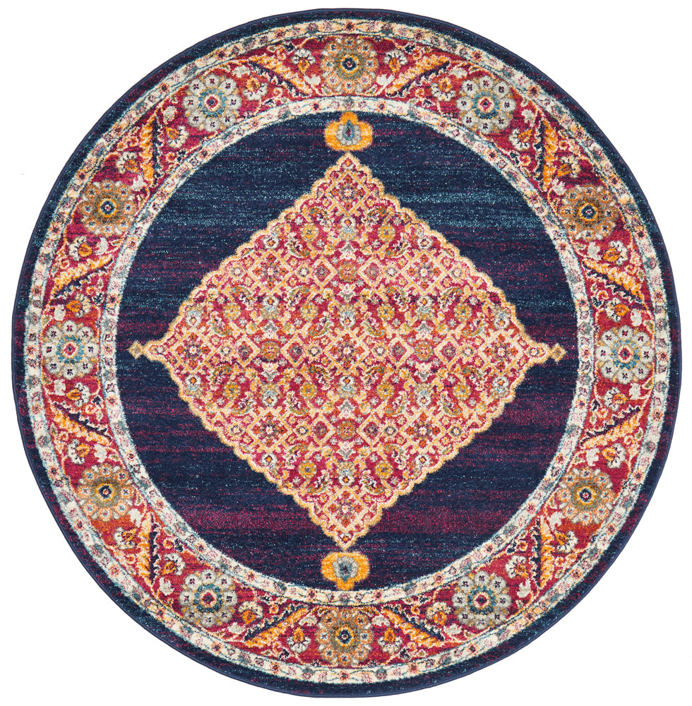 Century 966 Royal Blue Round Rug Rug Culture
