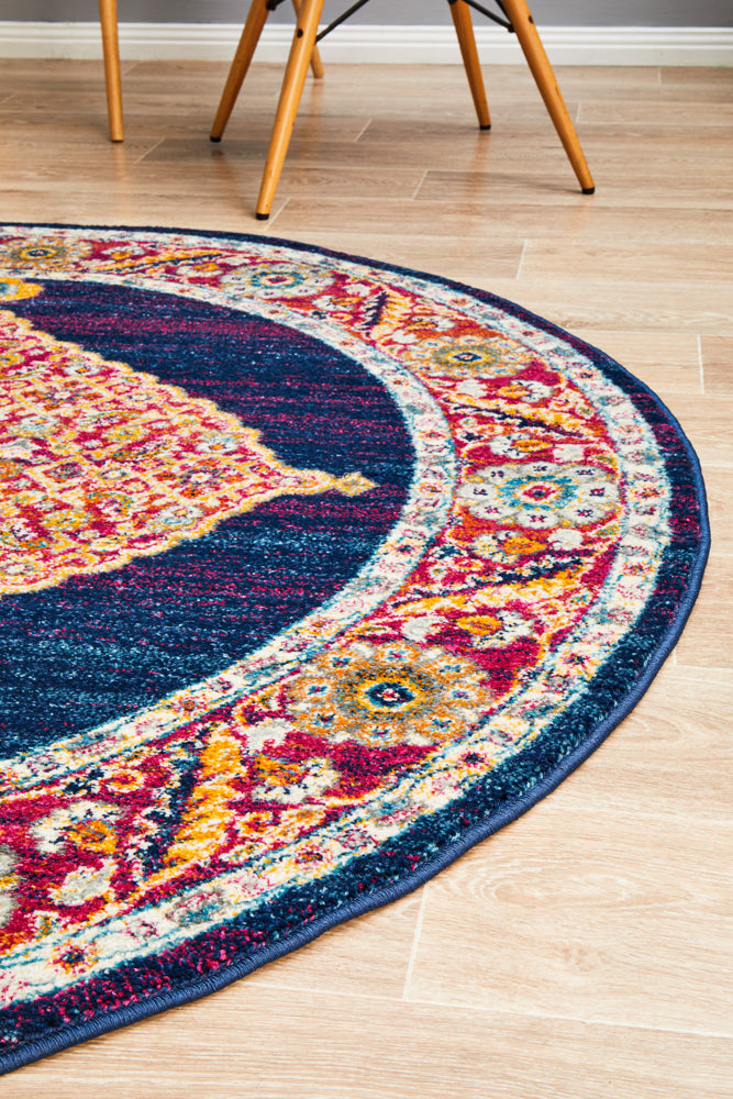 Century 966 Royal Blue Round Rug Rug Culture