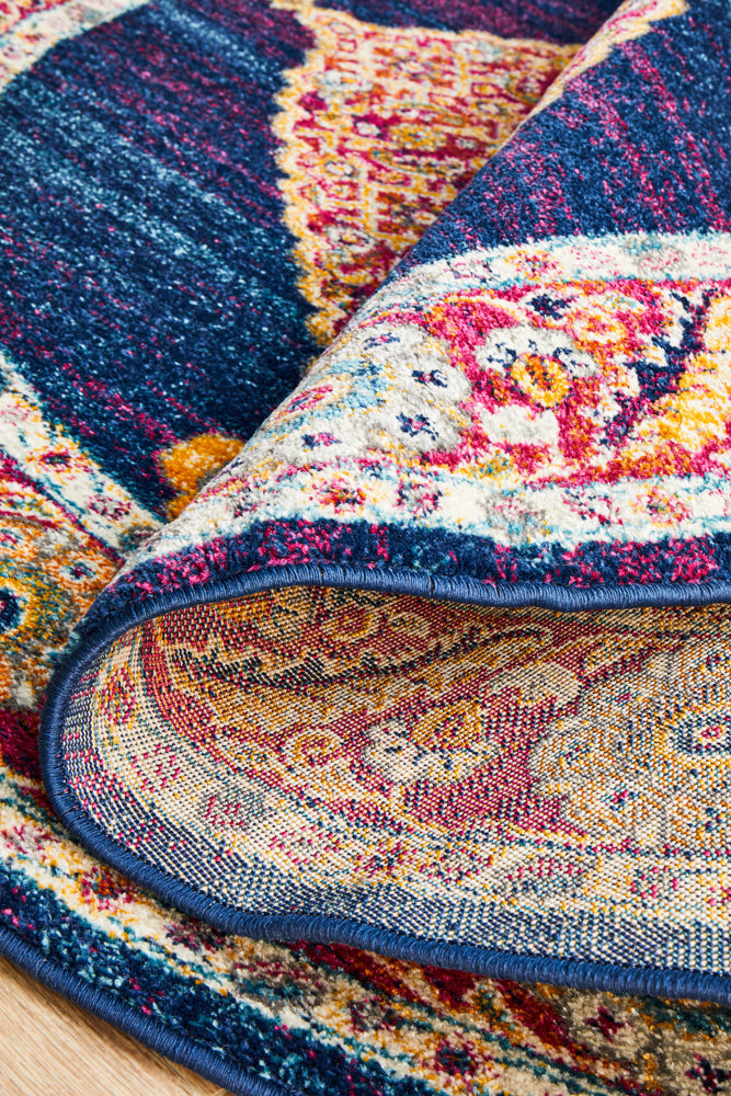 Century 966 Royal Blue Round Rug Rug Culture