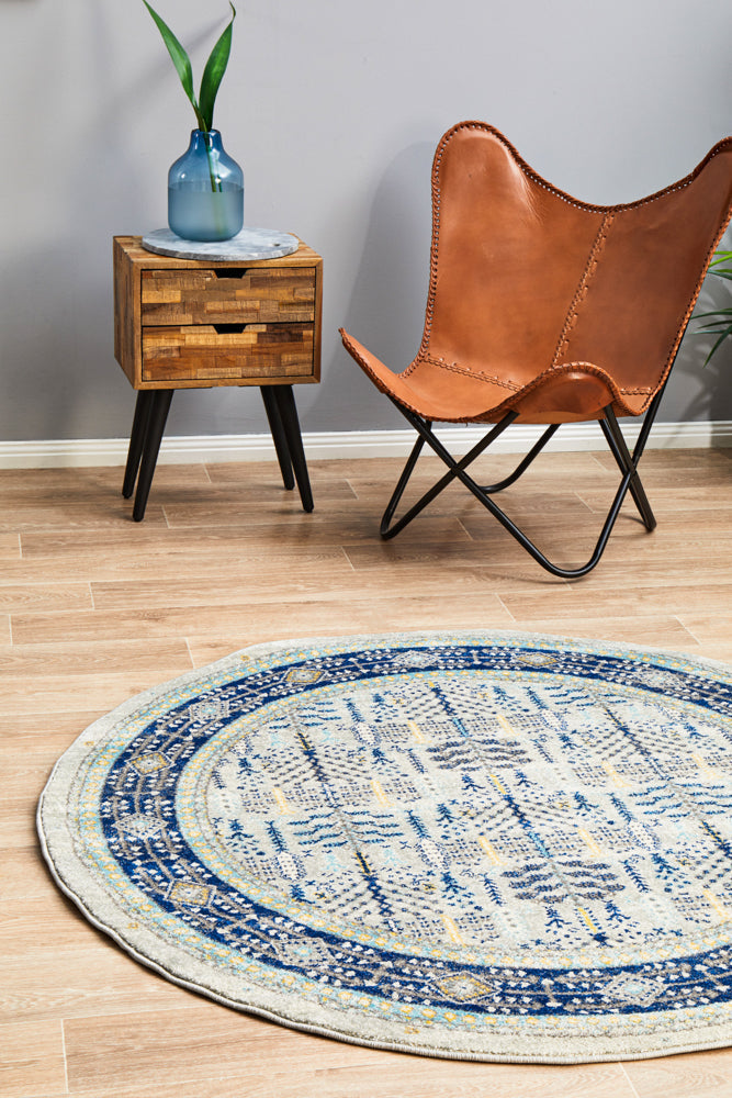 Century 988 Blue Round Rug Rug Culture