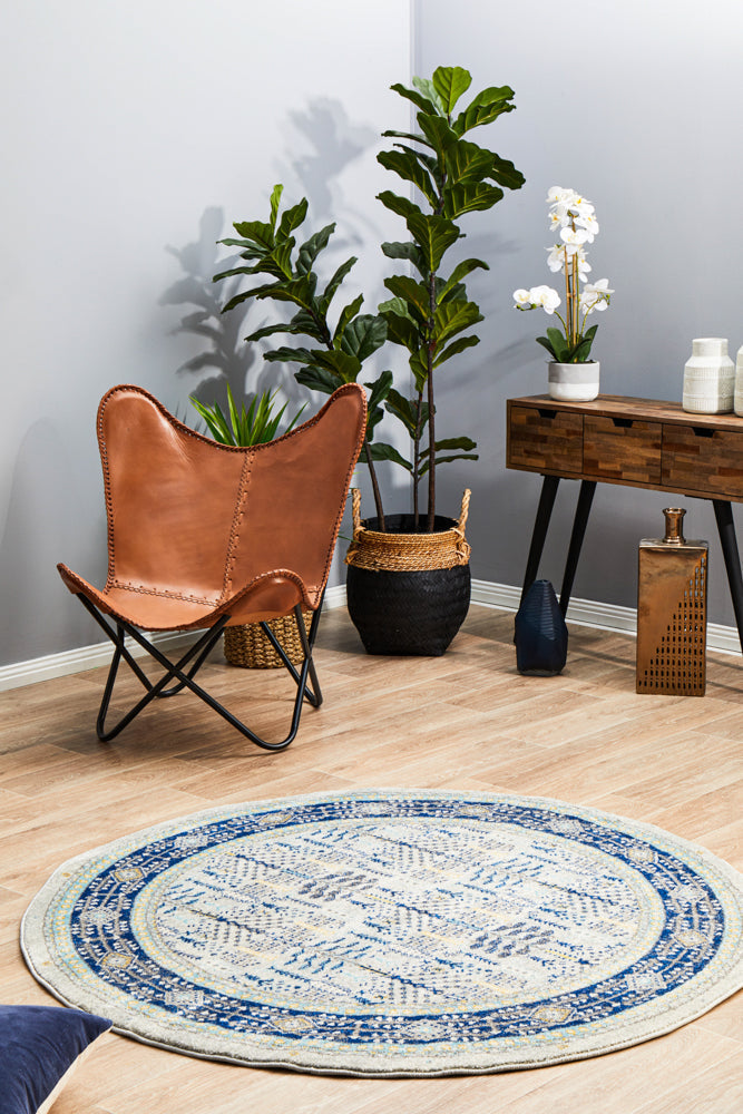 Century 988 Blue Round Rug Rug Culture