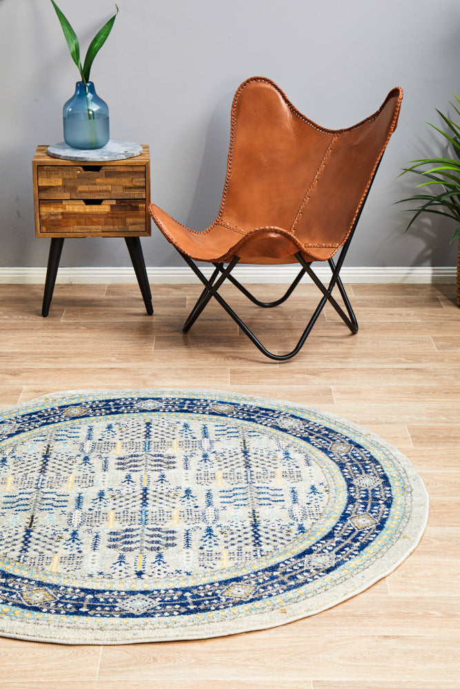 Century 988 Blue Round Rug Rug Culture