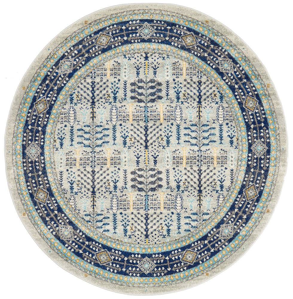 Century 988 Blue Round Rug Rug Culture