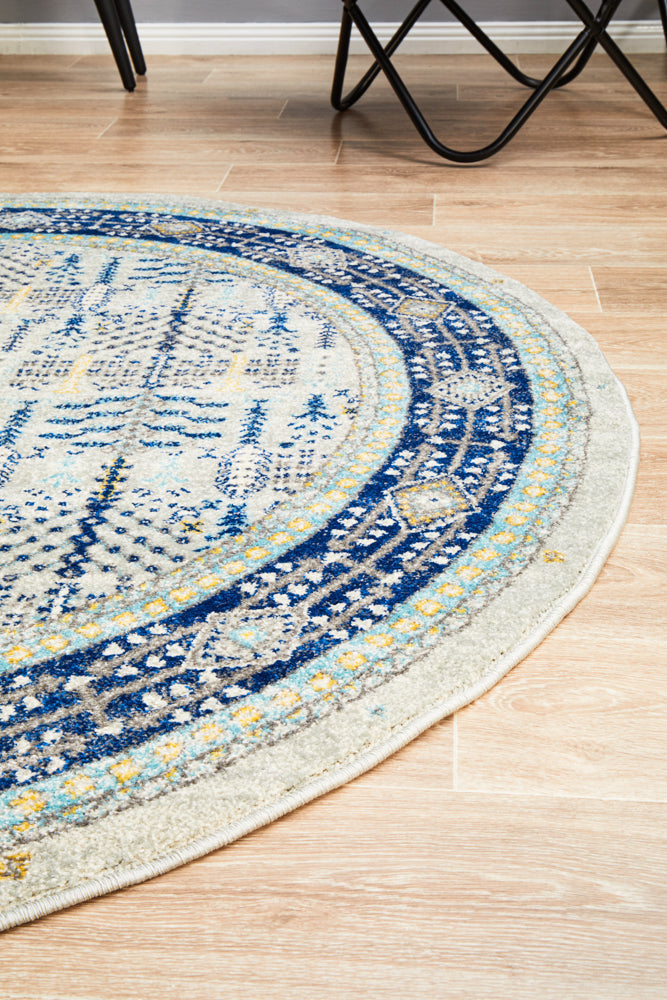 Century 988 Blue Round Rug Rug Culture