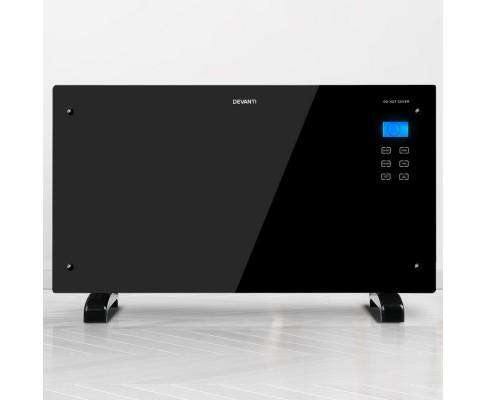 2000W Portable Electric Panel Heater - Black Glass Devanti