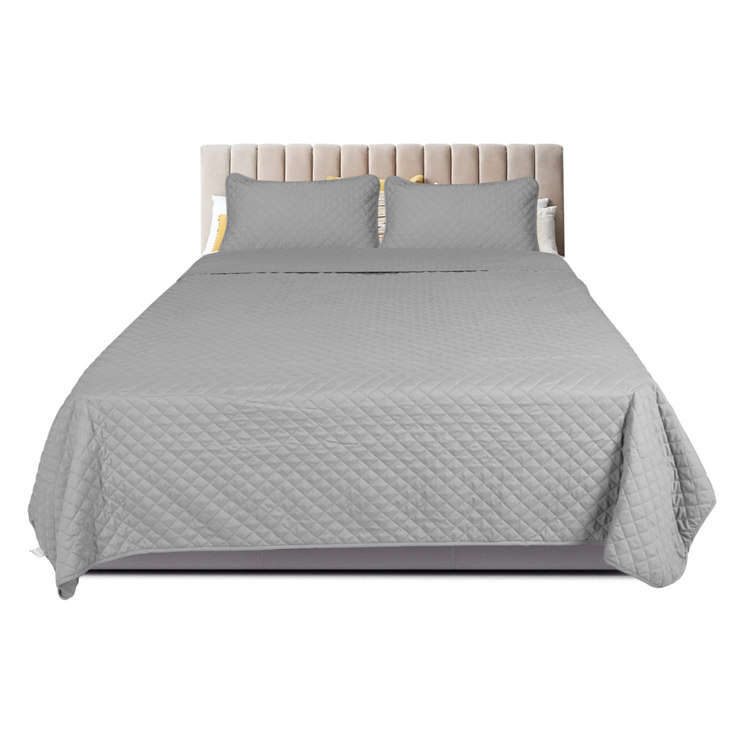 Bedspread Coverlet Set Quilted Comforter Soft Pillowcases Queen Grey Dreamz