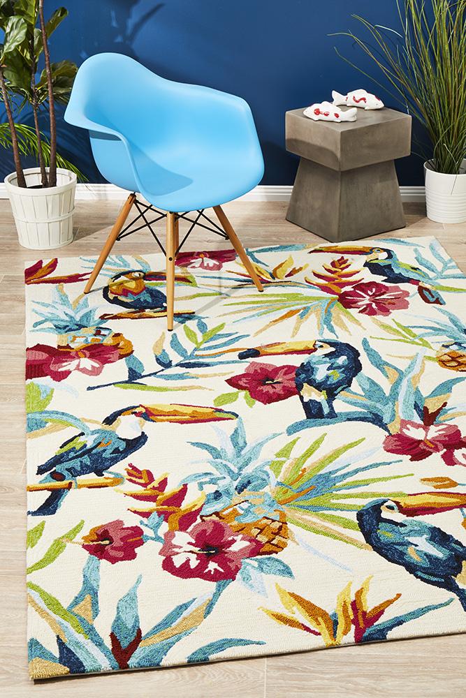Copacabana Toucan Tropical Indoor Outdoor Rug Cream Rug Culture