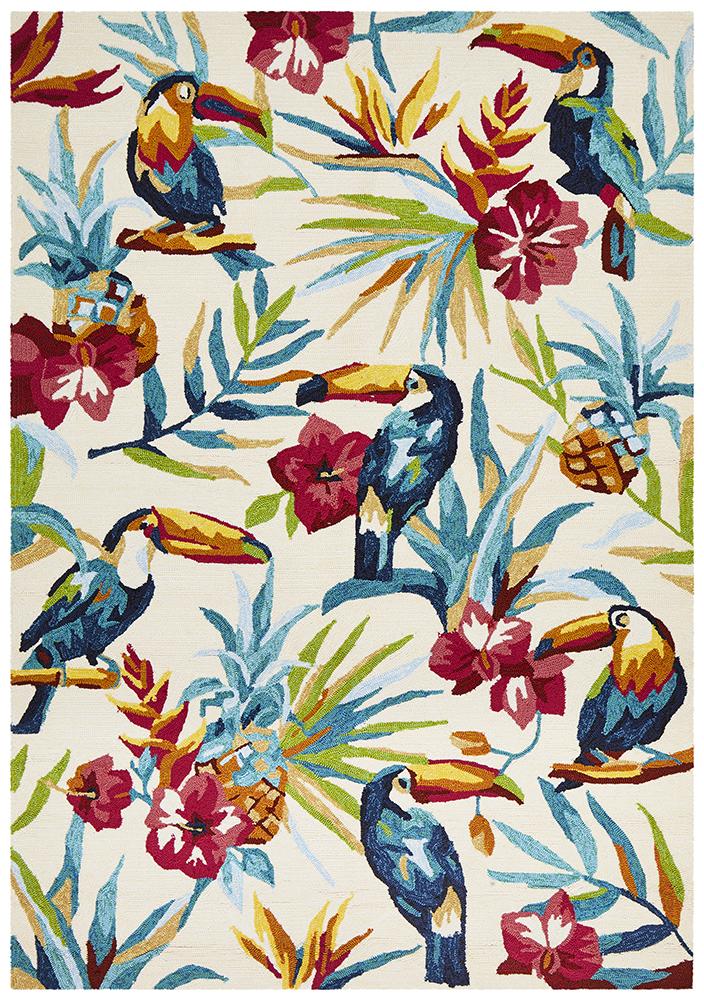 Copacabana Toucan Tropical Indoor Outdoor Rug Cream Rug Culture