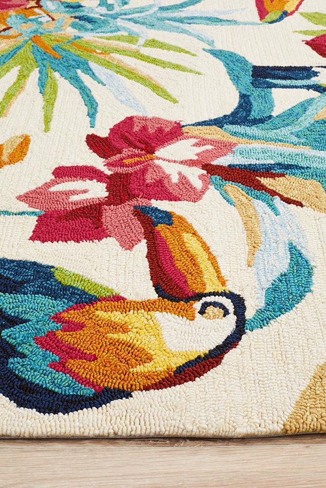 Copacabana Toucan Tropical Indoor Outdoor Rug Cream Rug Culture