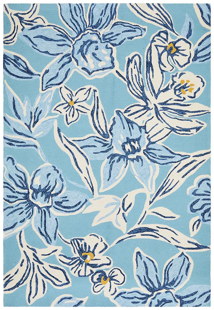 Copacabana Whimsical Blue Floral Indoor Outdoor Rug Rug Culture