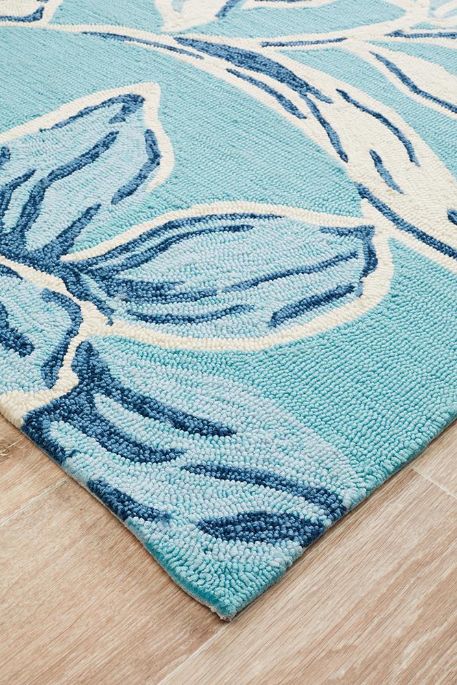 Copacabana Whimsical Blue Floral Indoor Outdoor Rug Rug Culture