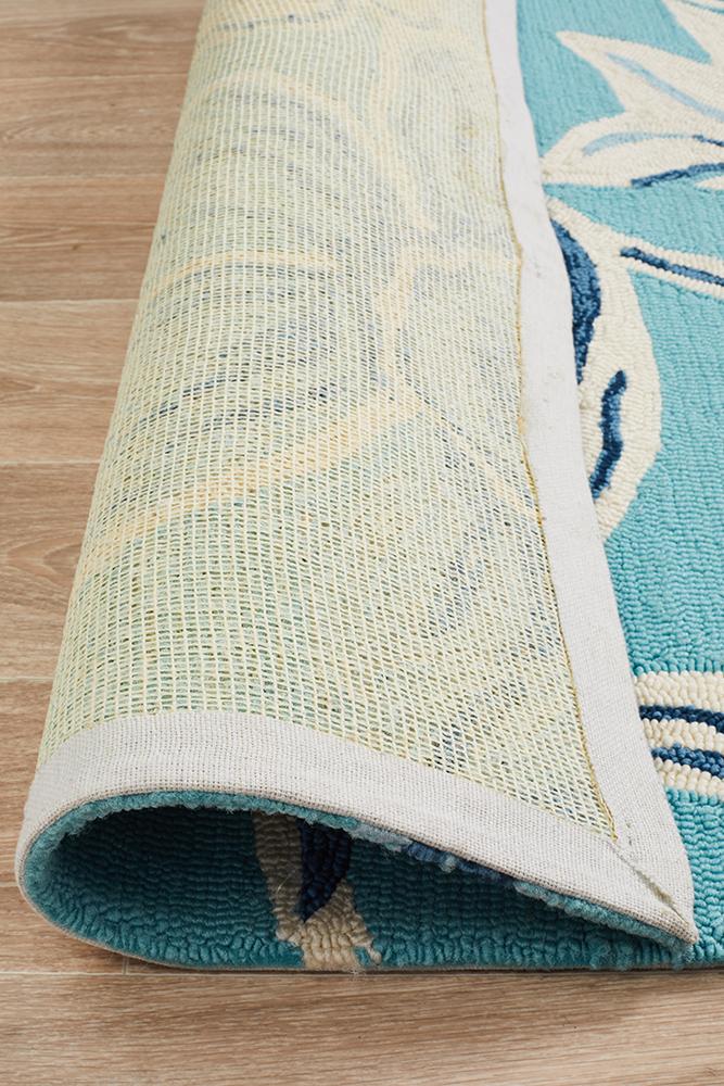 Copacabana Whimsical Blue Floral Indoor Outdoor Rug Rug Culture