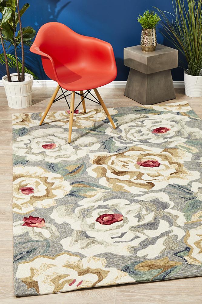 Copacabana Gorgeous Peony Grey Indoor Outdoor Rug Rug Culture