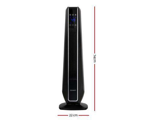 Electric Ceramic Tower Fan Heater Portable Oscillating Remote Control 2400W Black Devanti