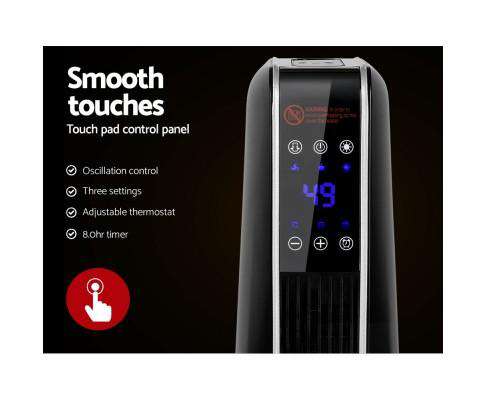 Electric Ceramic Tower Fan Heater Portable Oscillating Remote Control 2400W Black Devanti