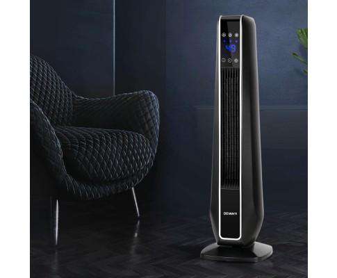Electric Ceramic Tower Fan Heater Portable Oscillating Remote Control 2400W Black Devanti