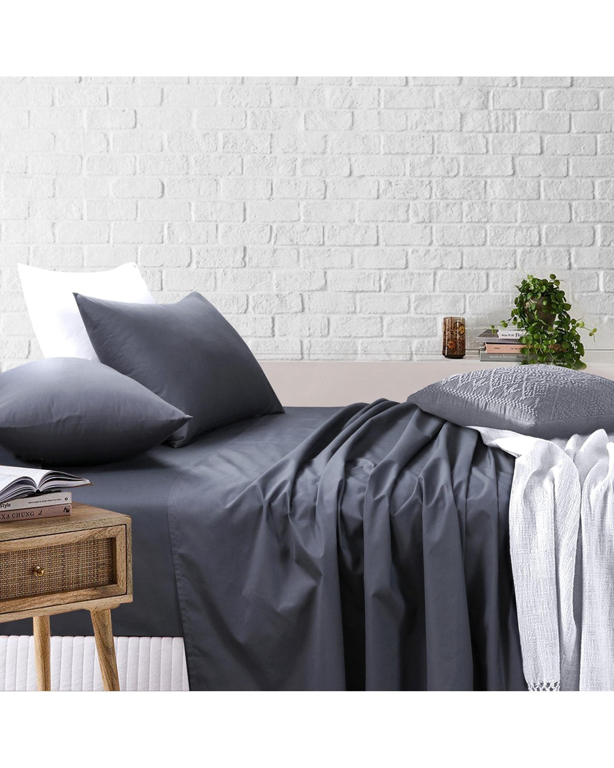 Amsons Charcoal Bedsheets Set- Flat & Fitted Sheets With Pillowcases Amsons