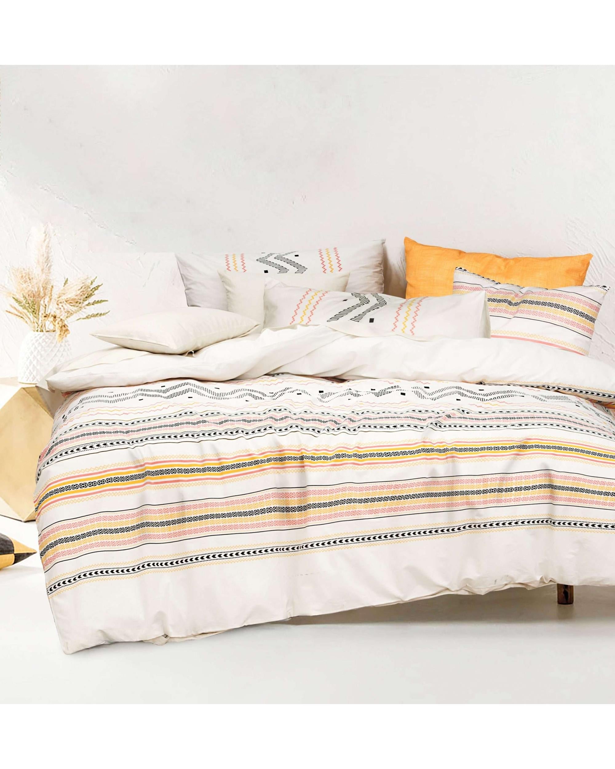 Amsons Charlotte Pure Cotton Duvet Doona Quilt Cover Set – Peach, Yellow, Cream Black Amsons