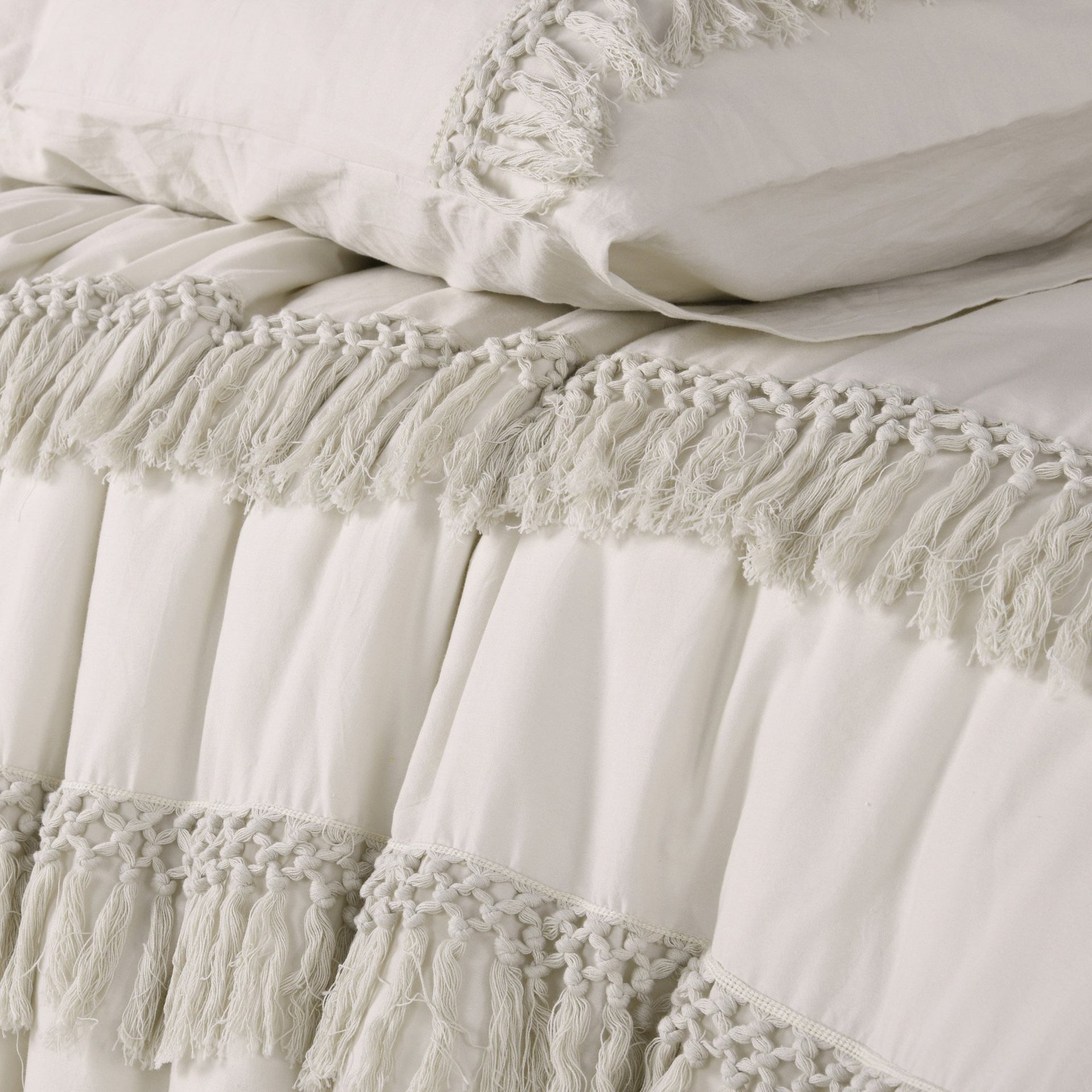 Vintage Design Cream Boho Tassel Cotton Quilt Cover Set Vintage Design