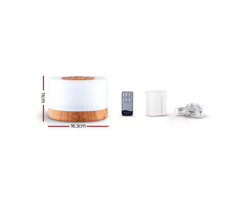 Diffuser Aromatherapy LED Night Light Air Humidifier Purifier Round Light Wood Grain 500ml Remote Control Big Bedding Australia