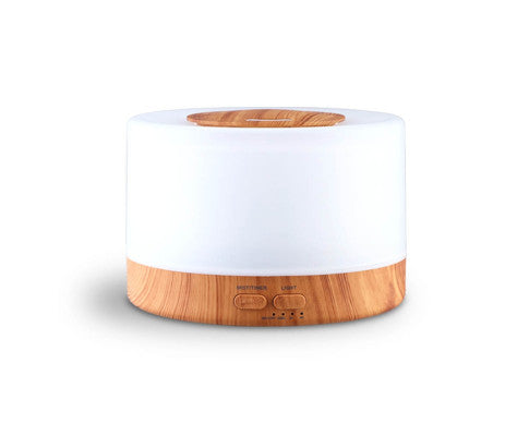 Diffuser Aromatherapy LED Night Light Air Humidifier Purifier Round Light Wood Grain 500ml Remote Control Big Bedding Australia