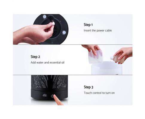 Aroma Diffuser Aromatherapy LED Night Light Iron Air Humidifier Black Forrest Pattern 100ml Devanti