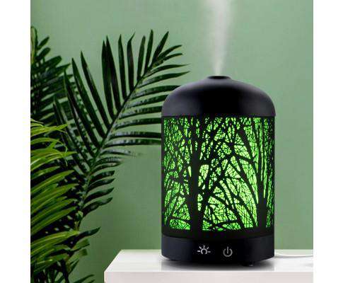 Aroma Diffuser Aromatherapy LED Night Light Iron Air Humidifier Black Forrest Pattern 100ml Devanti