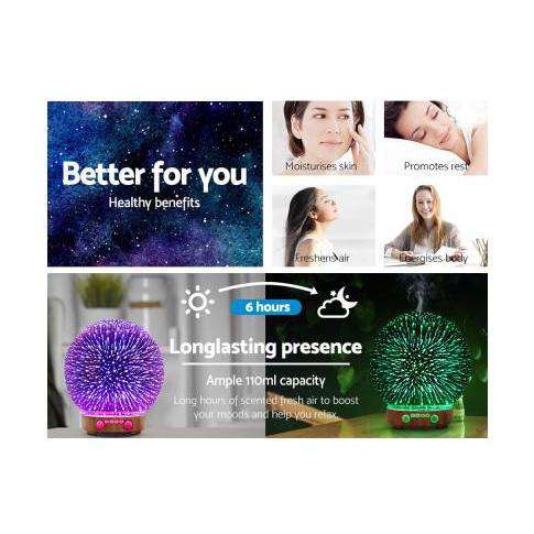 Aromatherapy Diffuser Aroma Humidifier Ultrasonic 3D Round Firework Light Oil Devanti