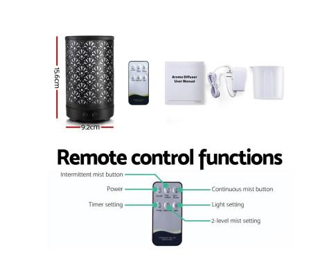 Aroma Diffuser Aromatherapy Essential Oils Metal Cover Ultrasonic Cool Mist 100ml Remote Control Black Devanti