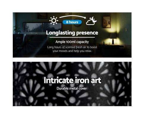 Aroma Diffuser Aromatherapy Essential Oils Metal Cover Ultrasonic Cool Mist 100ml Remote Control Black Devanti