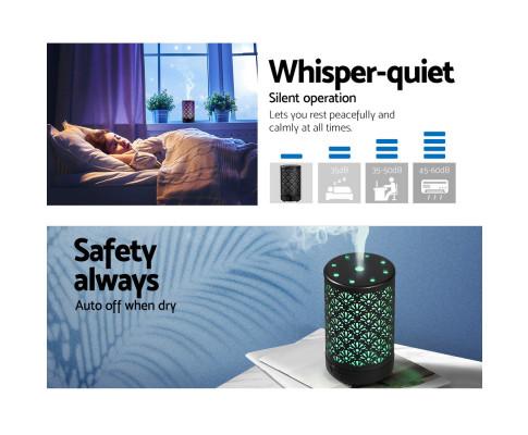 Aroma Diffuser Aromatherapy Essential Oils Metal Cover Ultrasonic Cool Mist 100ml Remote Control Black Devanti