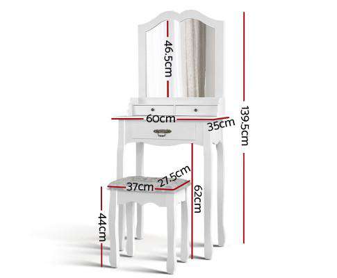 Dressing Table Stool Mirror Drawer Makeup Jewellery Cabinet White Desk Artiss