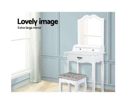 Dressing Table Stool Mirror Drawer Makeup Jewellery Cabinet White Desk Artiss