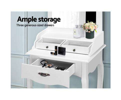 Dressing Table Stool Mirror Drawer Makeup Jewellery Cabinet White Desk Artiss
