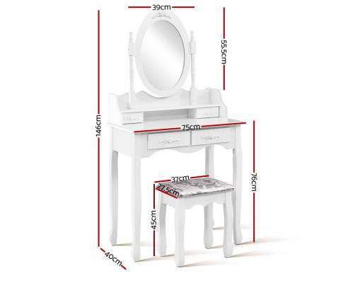 4 Drawer Dressing Table with Mirror - White Artiss